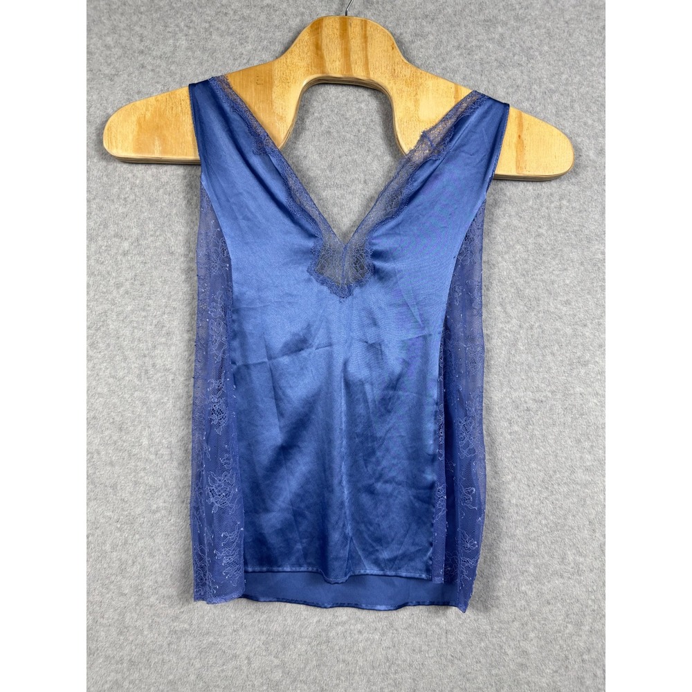 Victoria's Secret Camisole Women M Blue Lace Satin Strappy Open Back